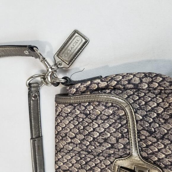 Coach Crossbody Bag Womens Gray Silver Snakeskin Print Leather Trim Flap F20036 - Picture 5 of 13